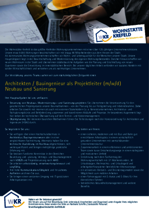 Stellenanzeige Architekte / Bauingenieur als Projektleiter (m/w/d) Neubau und Sanierung
