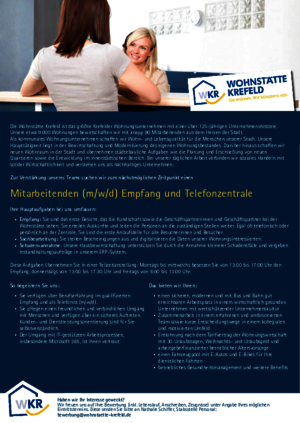 Stellenanzeige Empfang und Telefonzentrale