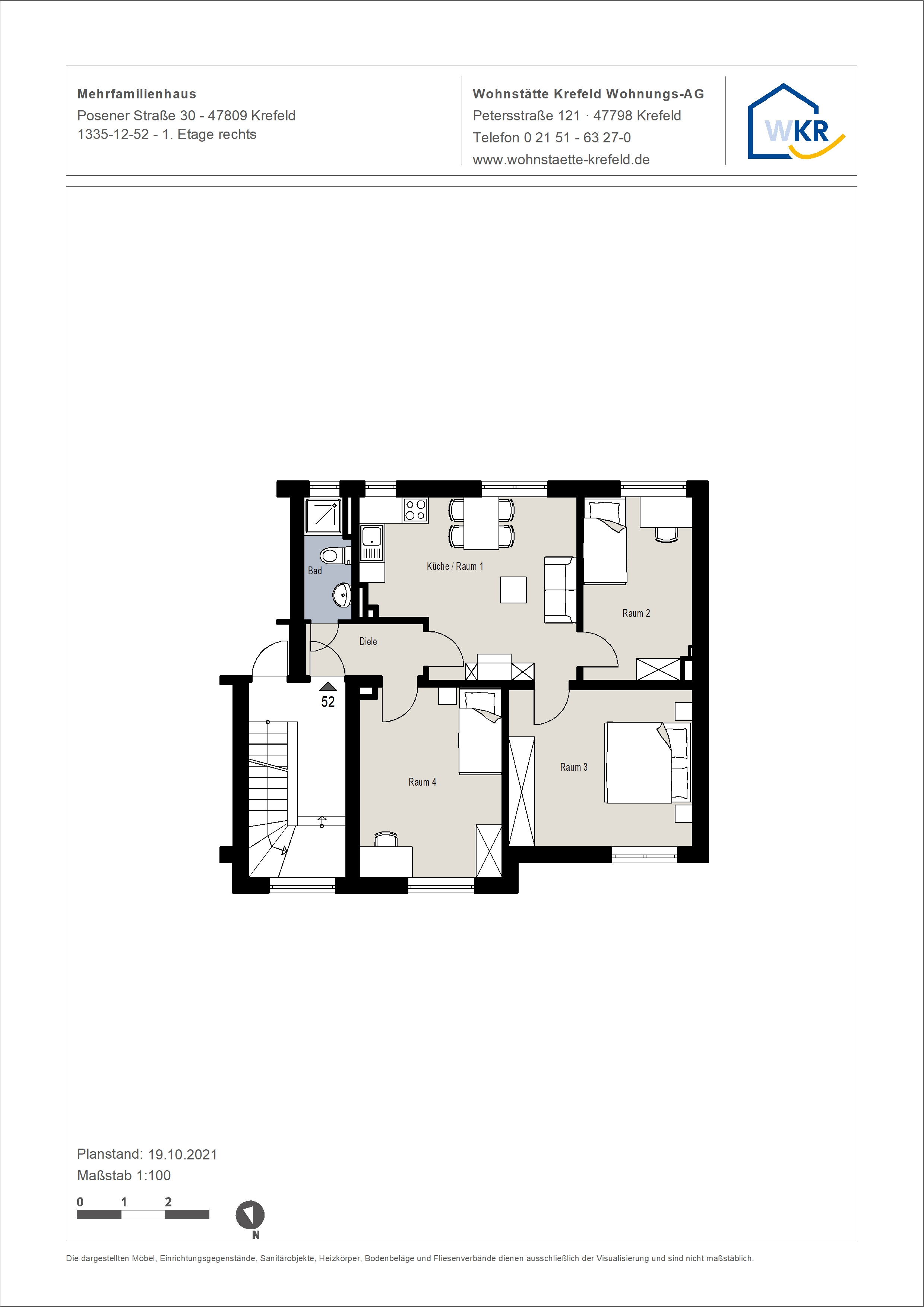 Grundriss-0-Kleine  3-Zimmer-Wohnung in ruhiger Lage von Krefeld-Linn