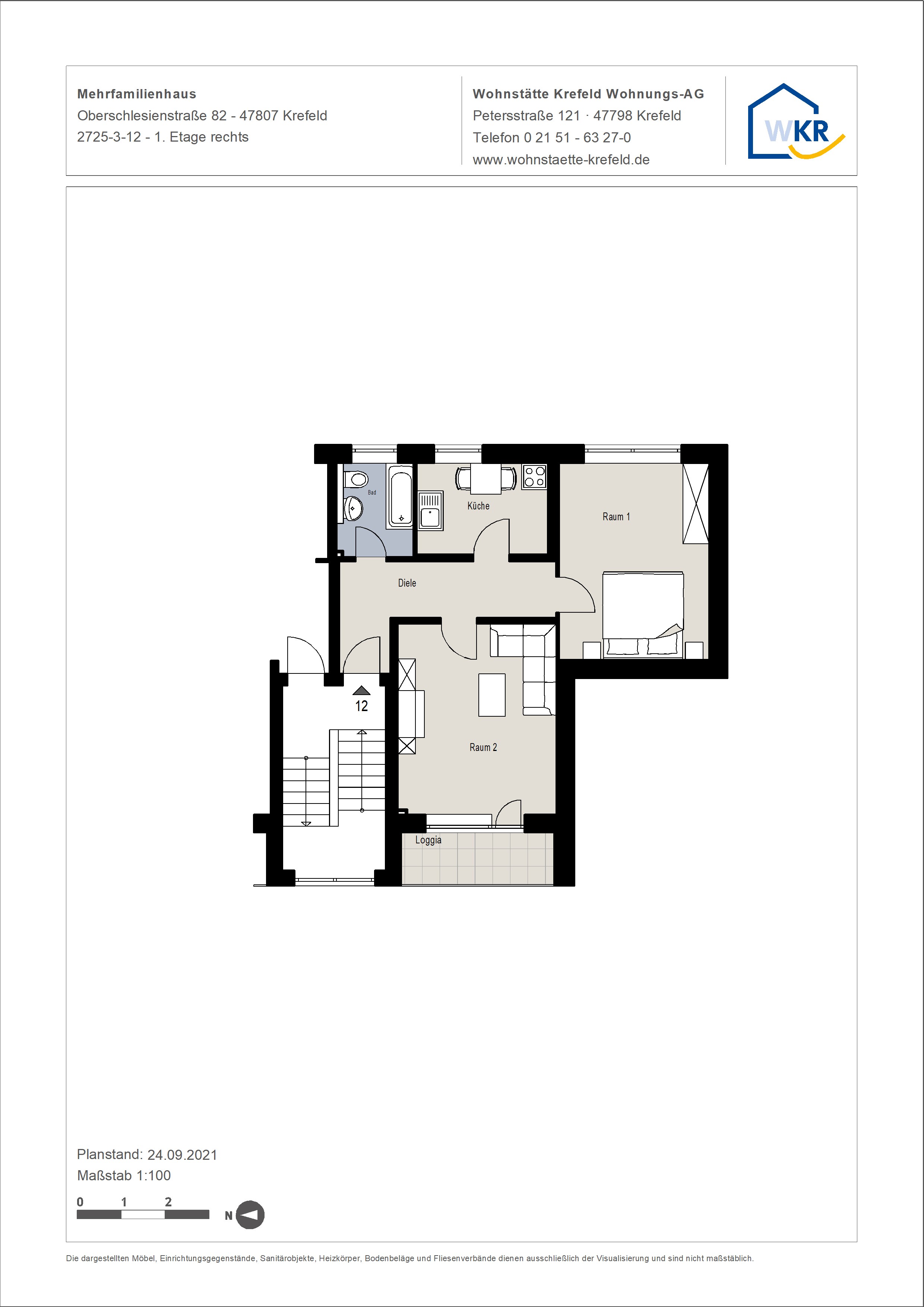 Grundriss-0-Schöne 2-Zimmer-Wohnung mit Loggia im Krefelder Südwesten