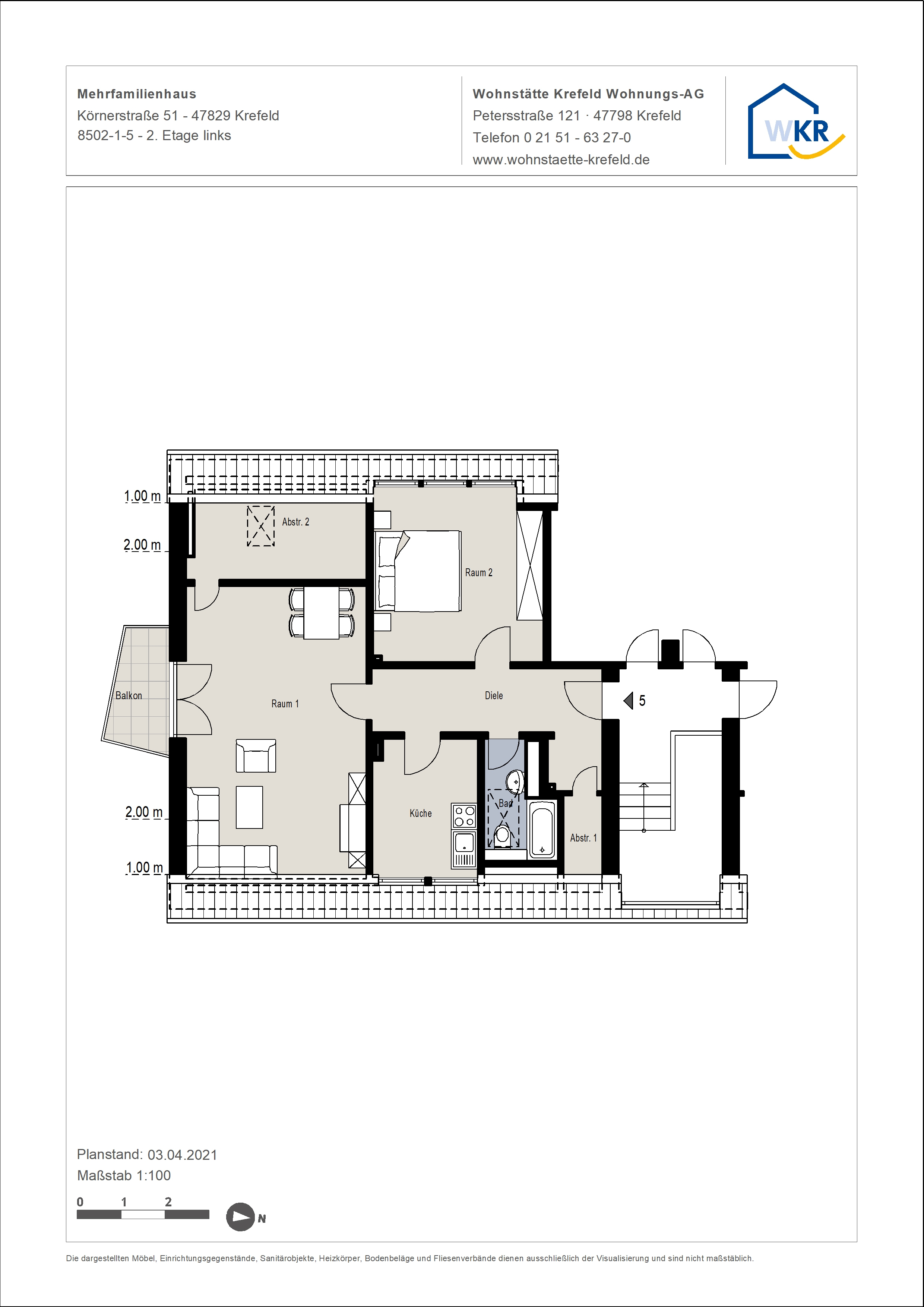 Grundriss-0-Single Dachgeschosswohnung mit Balkon